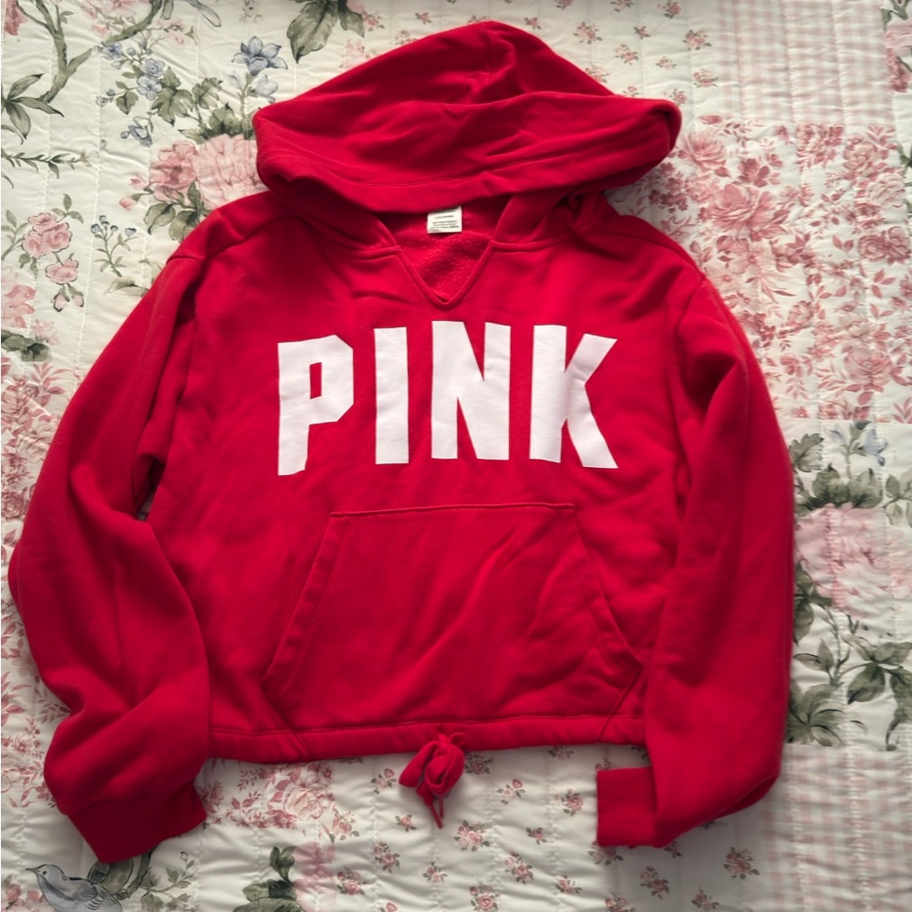 PINK Victoria's Secret Red Cropped Pullover Hoodie